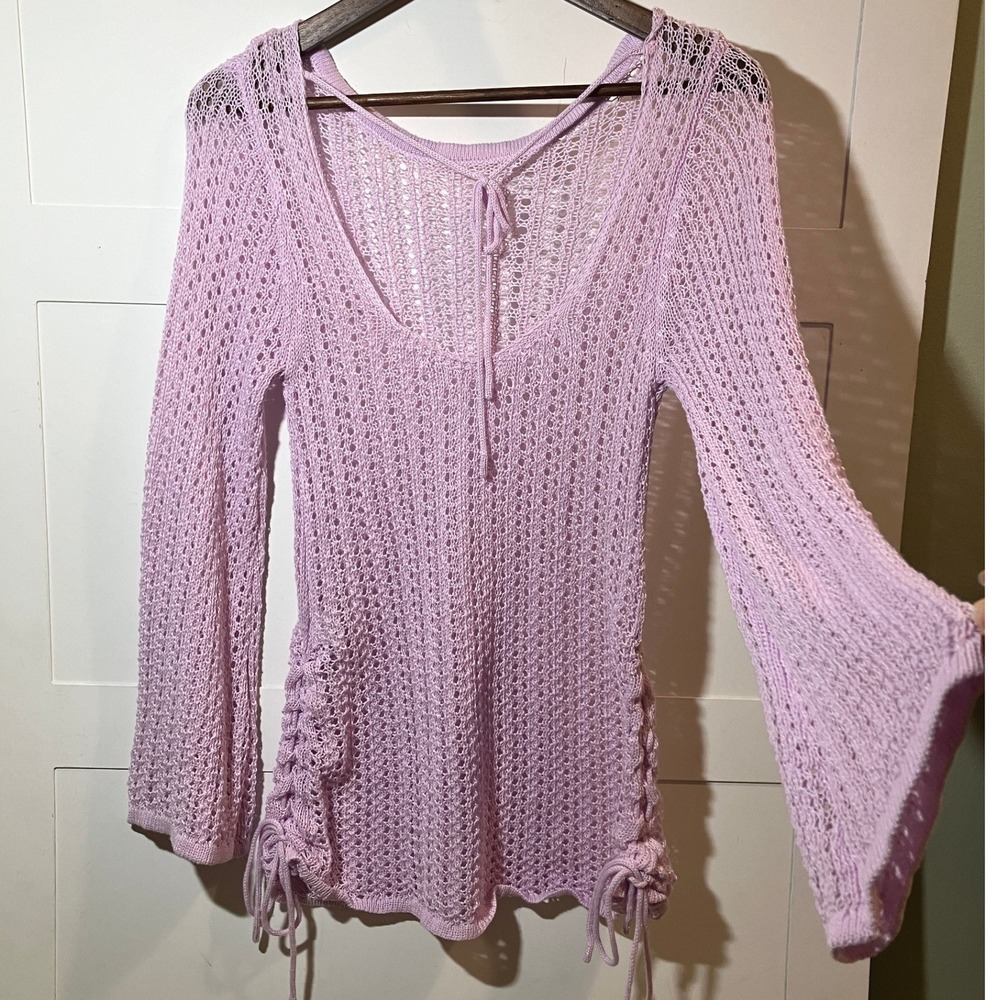 SHEIN Womens M Lavender‎ Crochet Bell Flare Sleeve Sweater Top Fairy Festival